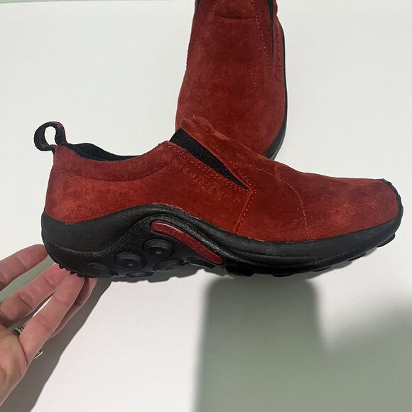 Merrell Shoes Women's Size 6.5 Jungle Moc Red Sunset Suede Leather Slip On Mules - Picture 3 of 14